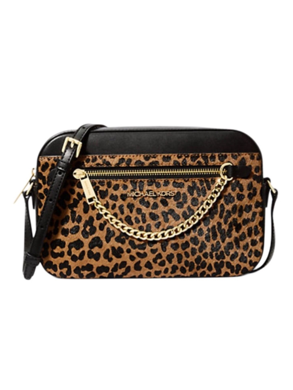 Michael Kors Leopard Print Calf Hair Large Jet Set Crossbody Bag